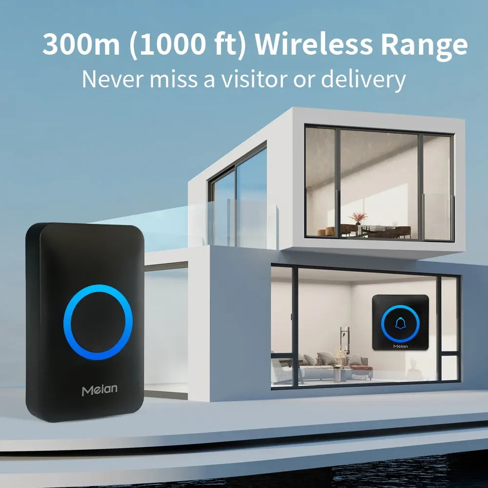 Smart Wireless Doorbell with IP65 Waterproof Protection, 60 Chimes, Smart Security Alarm, and Doorbell Chime for Home Use