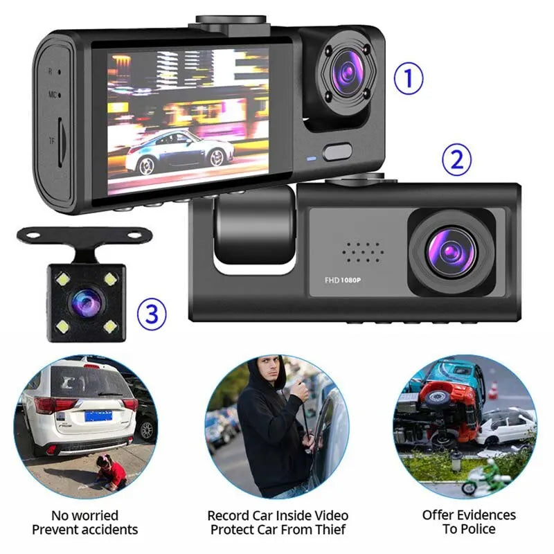 Full HD 1080P Dash Cam with IR Night Vision, Loop Recording, and 2" IPS Display
