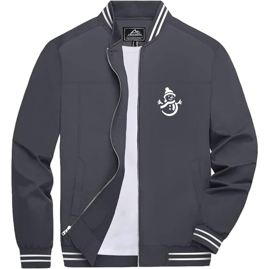 Men's Snowman Lightweight Zip-Up Bomber Jacket with Ribbed Collar and Cuffs - Versatile Casual Outerwear