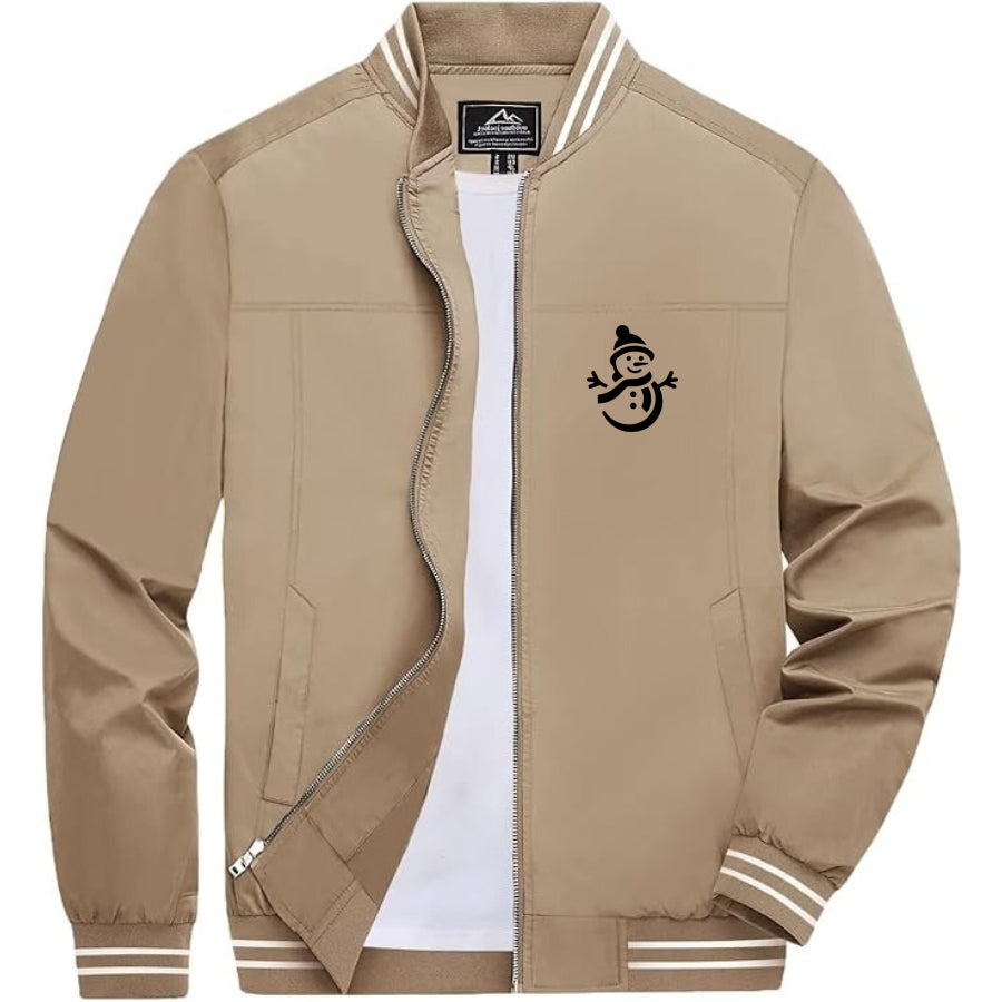 Men's Snowman Lightweight Zip-Up Bomber Jacket with Ribbed Collar and Cuffs - Versatile Casual Outerwear