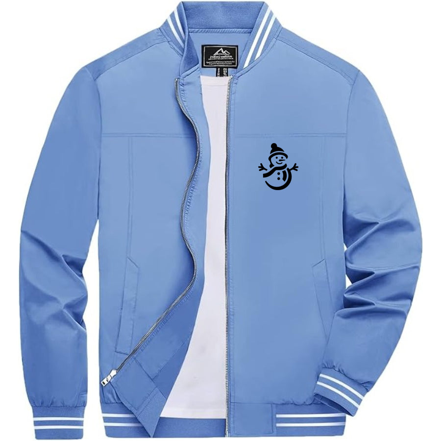 Men's Snowman Lightweight Zip-Up Bomber Jacket with Ribbed Collar and Cuffs - Versatile Casual Outerwear