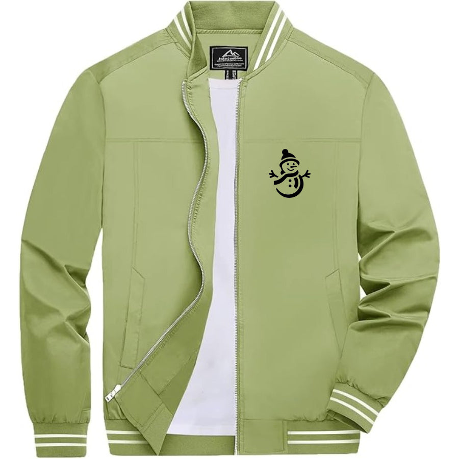 Men's Snowman Lightweight Zip-Up Bomber Jacket with Ribbed Collar and Cuffs - Versatile Casual Outerwear