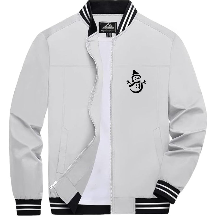 Men's Snowman Lightweight Zip-Up Bomber Jacket with Ribbed Collar and Cuffs - Versatile Casual Outerwear