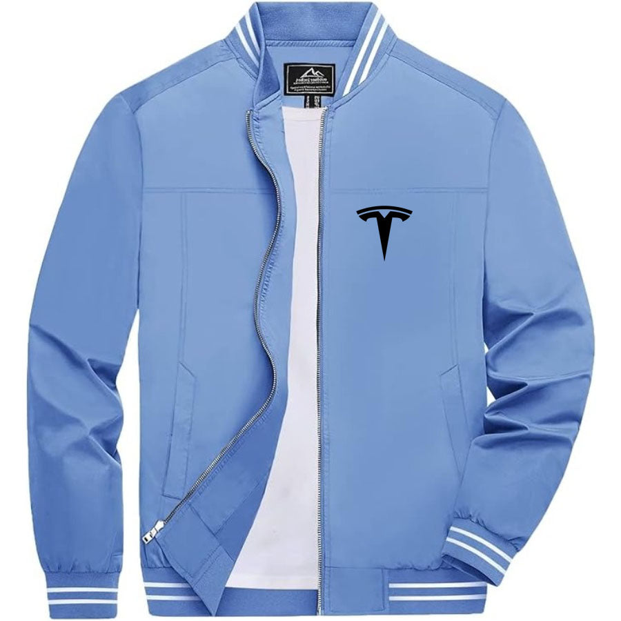 Men's Tesla Lightweight Zip-Up Bomber Jacket with Ribbed Collar and Cuffs - Versatile Casual Outerwear