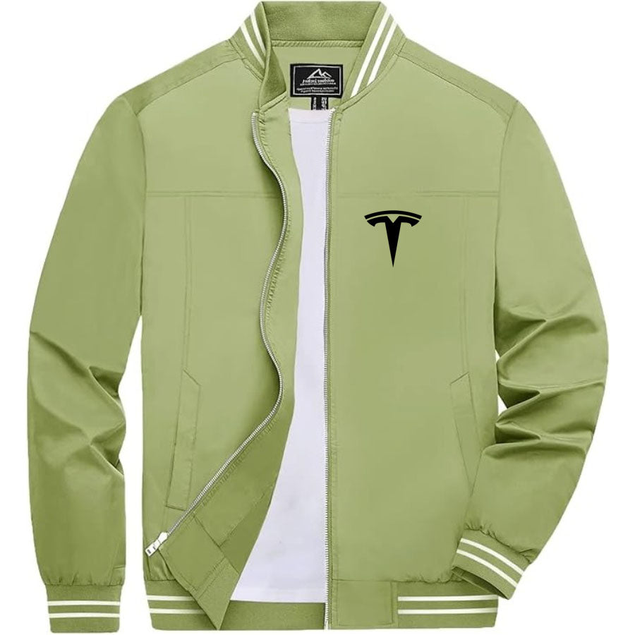 Men's Tesla Lightweight Zip-Up Bomber Jacket with Ribbed Collar and Cuffs - Versatile Casual Outerwear