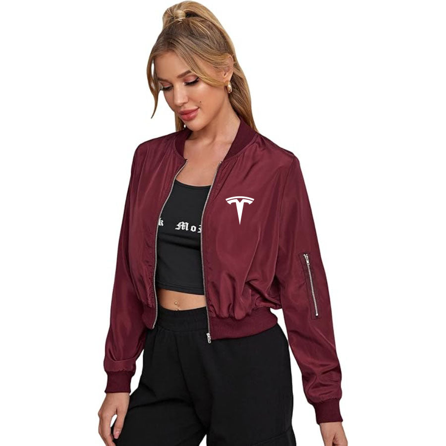 Women's Tesla Lightweight Bomber Biker Jacket Zip up Windbreaker Crop Bomber Jacket Coat